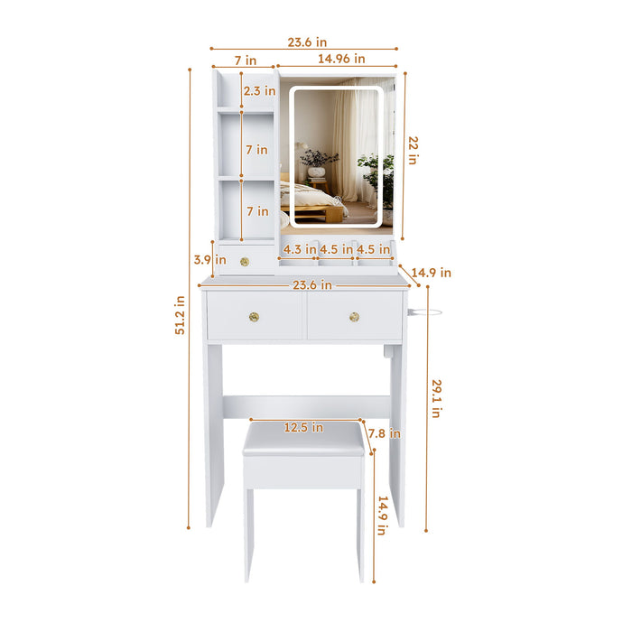 Modern Small Vanity Desk With 3 LED Lighting Modes, 3 Drawers Home Essentials