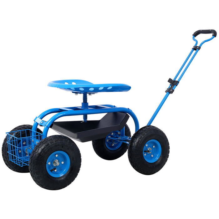 Rolling Garden Scooter Cart Seat With Wheels, 360 Swivel, Tool Tray