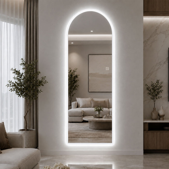65" X 21" Arched LED Full Length Mirror, Wall Mounted Lighted Full Body Mirror With Frosted Edge Lighting, 3 Color Temperatures & Stepless Dimming - Silver Daily Nest
