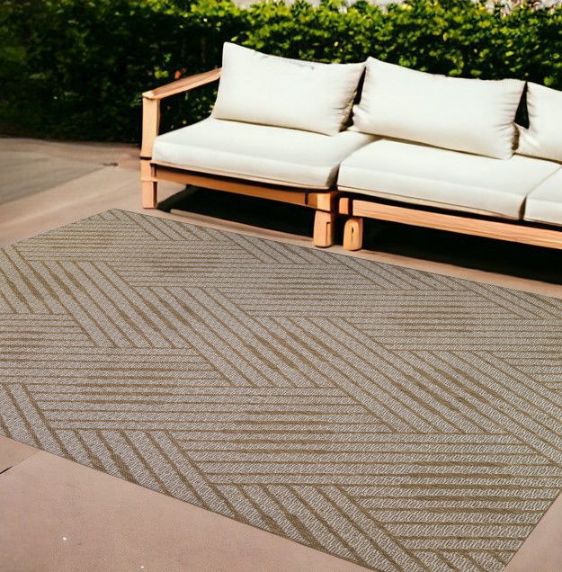 8' X 10' Geometric Stain Resistant Indoor & Outdoor Area Rug - Beige