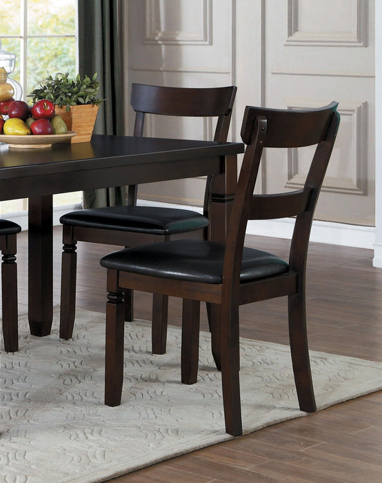 5 Piece Dining Set Espresso Finish Dining Table And 4 Chairs Set Brown PU Upholstered Double Notched Legs Wooden Furniture Kitchen Set