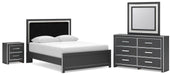 Zuraleus - 4 Pc. - Queen Upholstered Bed With Roll Slats, Dresser, Mirror And Nightstand - Black Signature Design by Ashley®