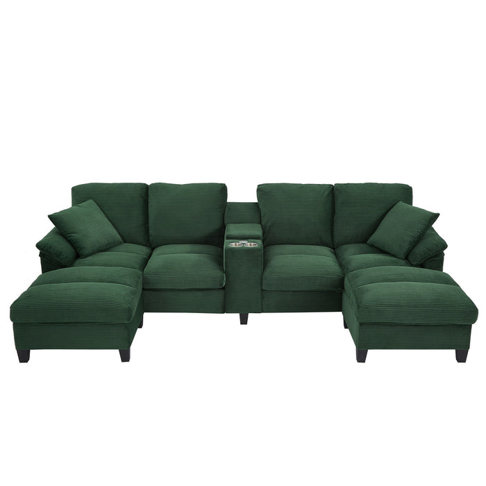 Modern U - Shaped Sectional Sofa With Storage Ottomans, USB Ports, And Cup Holders Hearth and Haven