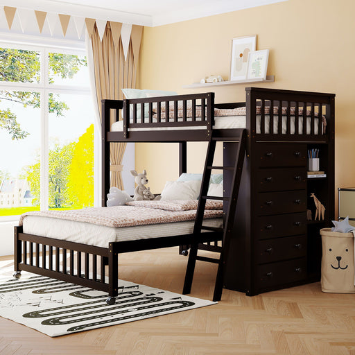 Bunk Bed With 6 Drawers And Flexible Shelves, Bottom Bed With Wheels DreamHaus