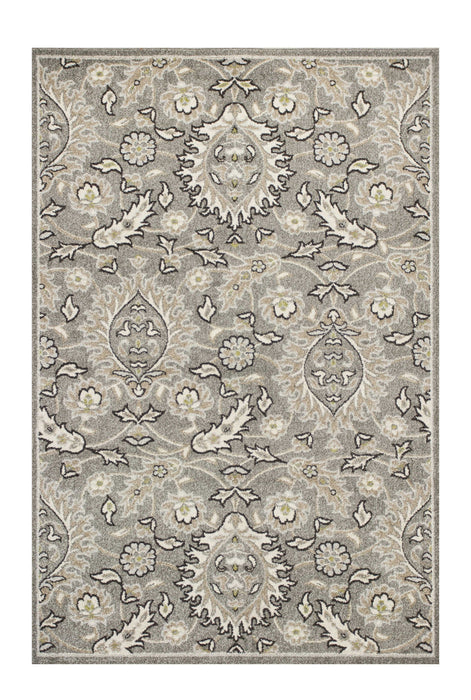 8' X 11' Machine Woven UV Treated Floral Traditional Indoor / Outdoor Area Rug - Gray