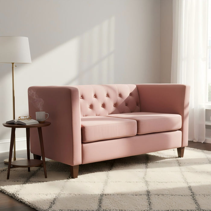 Button Tufted Loveseat, 2 Seater With Square Arm Couch For Living Room US Pride