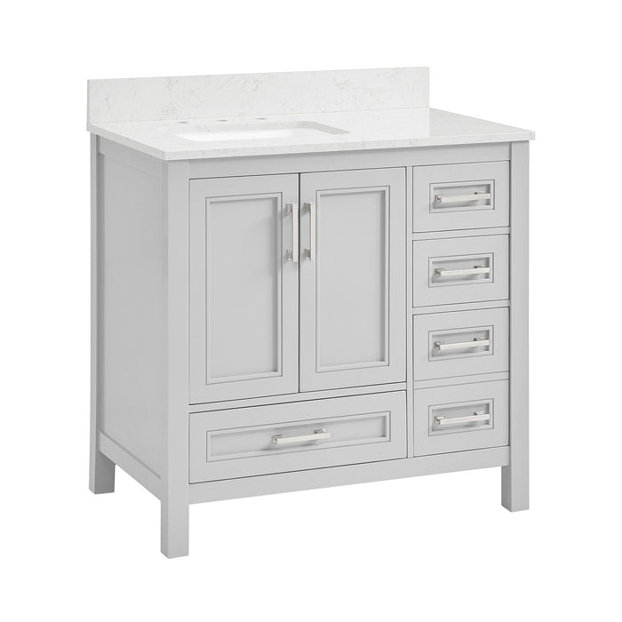 36 In Undermount Single Sink Bathroom Storage Cabinet With Engineered Carrara Marble Top