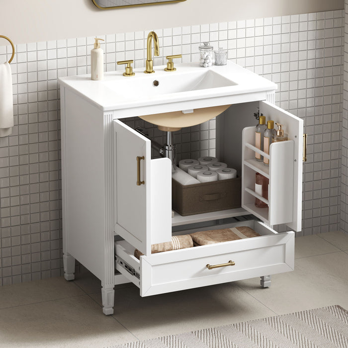 Elegant Fluted Bathroom Vanity With Sink, Soft Close Doors & Drawer Noble House