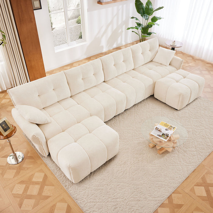Sofa Set With Ottoman And Pillows, Textured, High Resilience Cushions