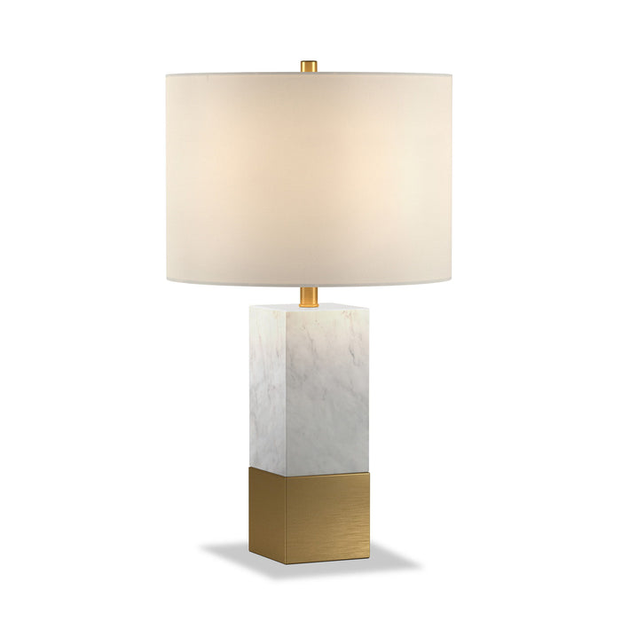 Marble Table Lamp With White Drum Shade - Gold And White