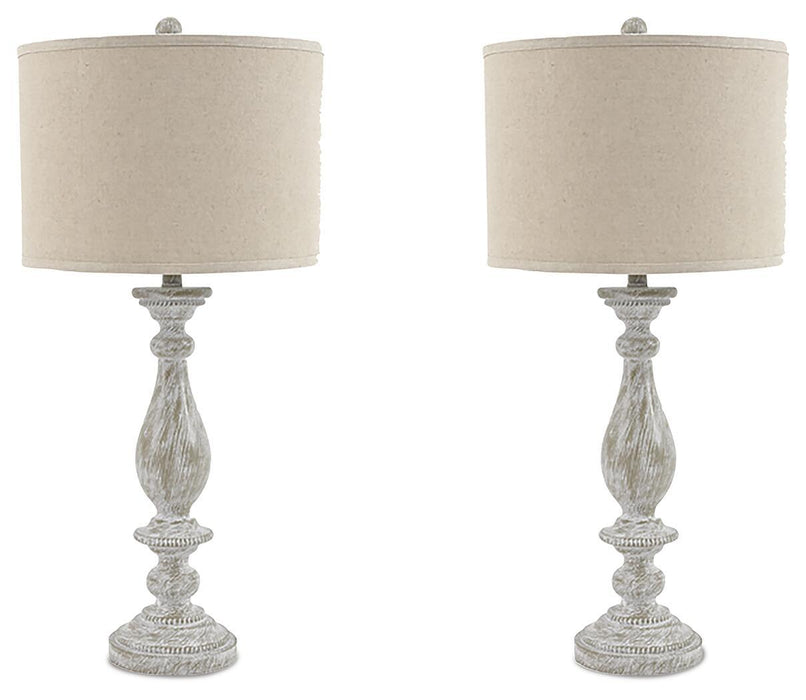 Bernadate - Poly Table Lamp (Set of 2) - Whitewash Signature Design by Ashley®