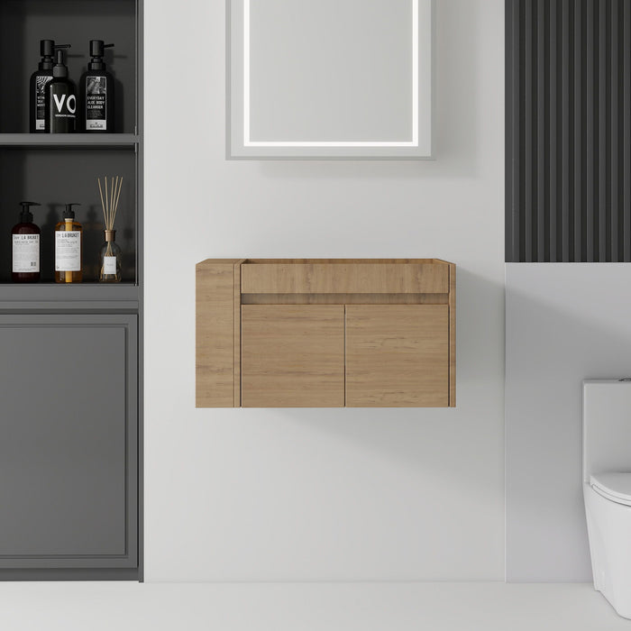Floating Bathroom Vanity Cabinet, Soft Close Double Drawers, Open Side Storage, Wall Mounted, Cabinet Only Home Essentials