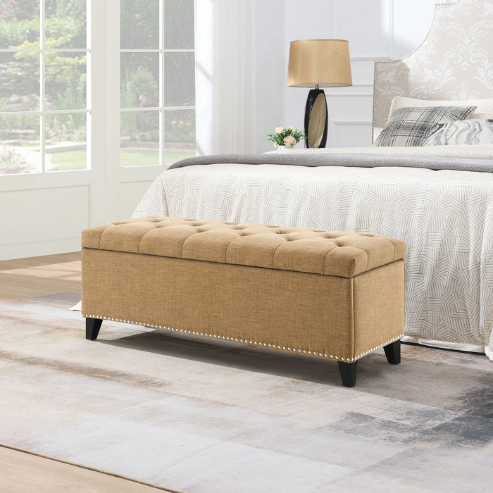 Button-Tufted Storage Ottoman With Safety Close Hinge Home Essentials