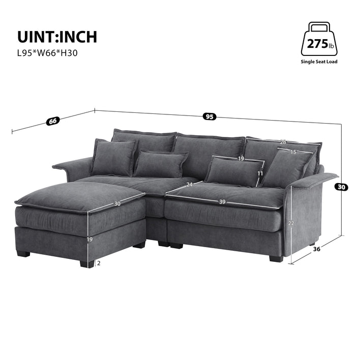 Oversized Luxury Sectional Sofa With Bentwood Armrests, 3 Seat Upholstered Indoor Furniture With Double Cushions, L Shape Couch With Ottoman For Living Room, Apartment, 3 Colors