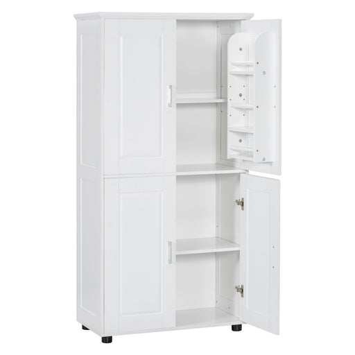 Tall And Wide Bathroom Floor Storage Cabinet With 4 Doors, Adjustable Shelves - White Hearth and Haven
