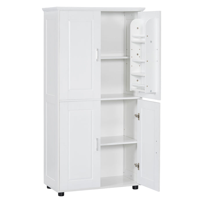 Tall And Wide Bathroom Floor Storage Cabinet With 4 Doors, Adjustable Shelves - White Hearth and Haven