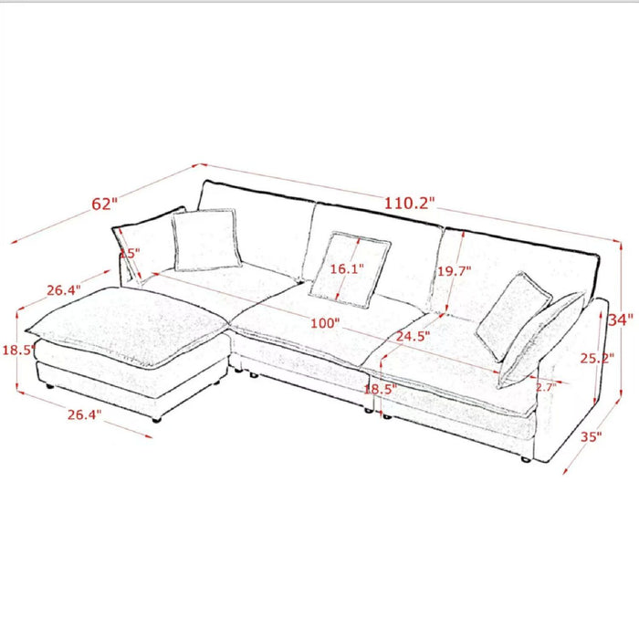 L-Shaped Sectional Sofa With Ottoman, Convertible 4 Seater Couch Home Essentials