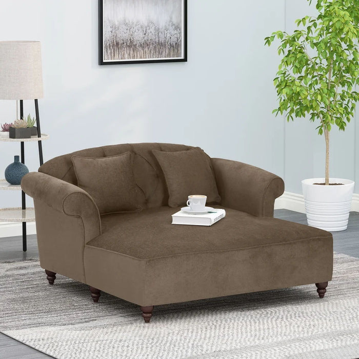 Loveseat Chaise Lounge - Brown / Fabric