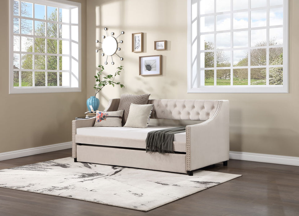 Daybed With Trundle Upholstered Tufted Sofa Bed, With Button And Copper Nail On Arms Full Size - Beige