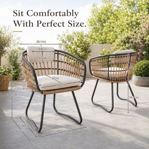 Patio All Weather Armchairs With Cushions (Set of 2) - Beige Home Essentials