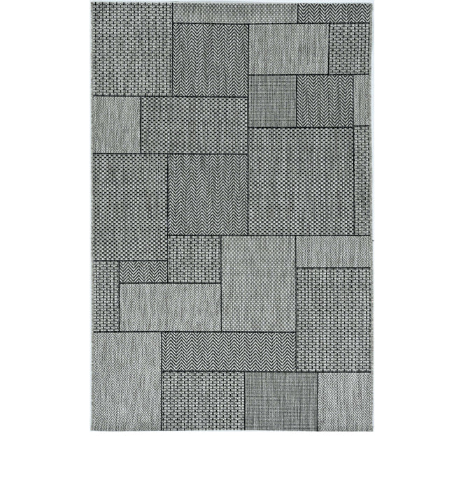 3' X 4' Machine Woven UV Treated Geometric Blocks Indoor / Outdoor Accent Rug - Gray