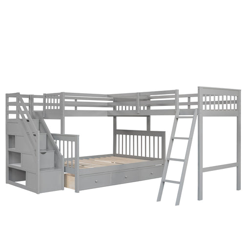 Solid L Shaped Bunk Bed With 3 Drawers, Ladder And Staircase DreamHaus