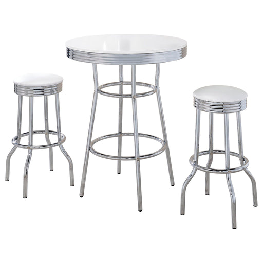 Midge - 3 Piece Round 1950S Bistro Pub Bar Table Set With Upholstery - White Furniture Max