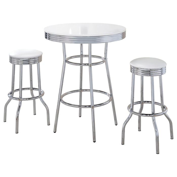 Midge - 3 Piece Round 1950S Bistro Pub Bar Table Set With Upholstery - White Furniture Max