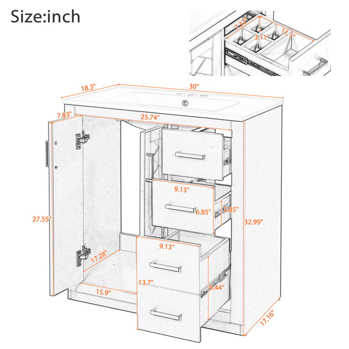 Bathroom Vanity With Sink, Storage Cabinet, Freestanding Set With 3 Drawers & Soft Closing Doors Hearth and Haven