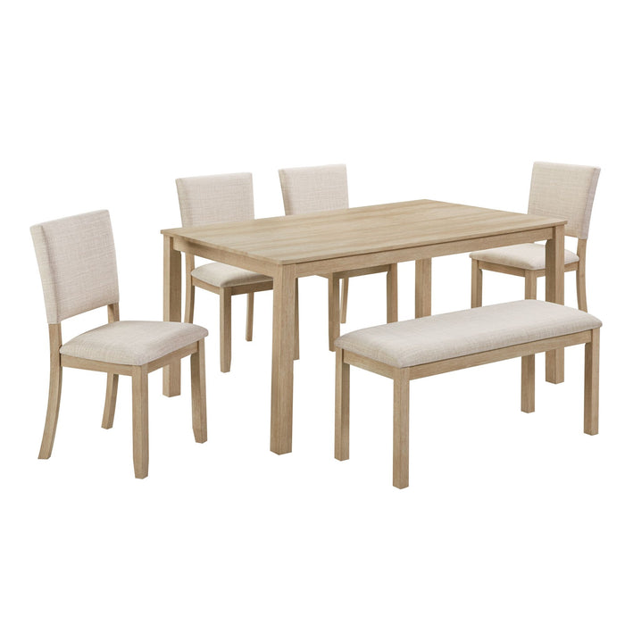 6 Piece Dining Table Set With Bench - Beige / Light Oak Home Essentials