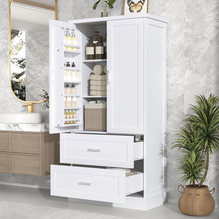 Tall Bathroom Storage Cabinet With 2 Doors And Drawers, Adjustable Shelf Hearth and Haven