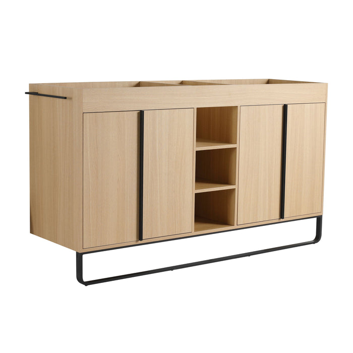 58" Freestanding Bathroom Cabinet With 4 Soft Close Doors & 3 Open Racks (Vanity Only, No Sink) - Oak Home Essentials