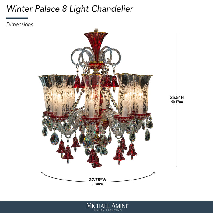 Michael Amini Lighting - Winter Palace 8-Light Traditional Crystal Chandelier - Ruby Red / Pearl Silver Michael Amini