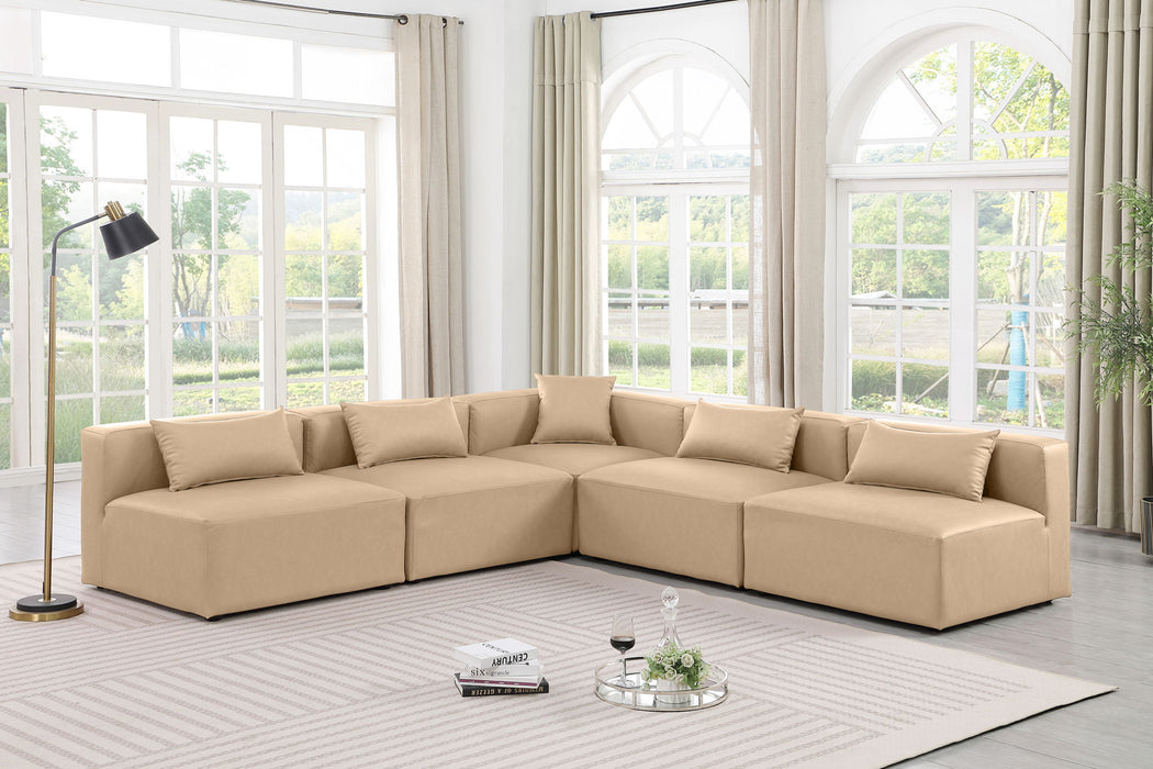 Cube - 5 Piece Modular Corner Armless Sectional - Tan Meridian Furniture