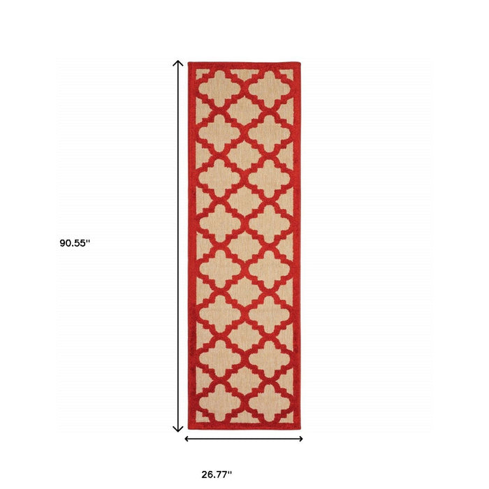 2' X 8' Geometric Stain Resistant Outdoor / Indoor Area Rug - Red