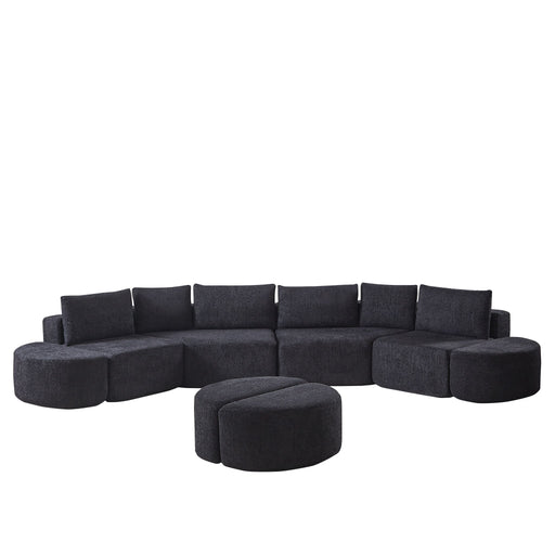 Modular Sectional Sofa With 6 Pillows And 4 Curved Footstools For Living Rooms - Black Home Essentials