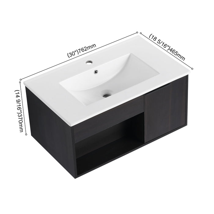 Wall Mounted Floating Bathroom Vanity With Open Shelf & Soft Close Door Home Essentials