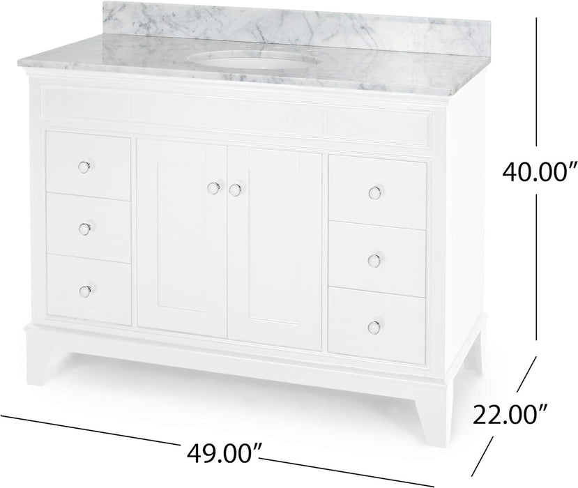 49'' Bathroom Vanity With Marble Top & Ceramic Sink, 2 Doors And 6 Drawers, White