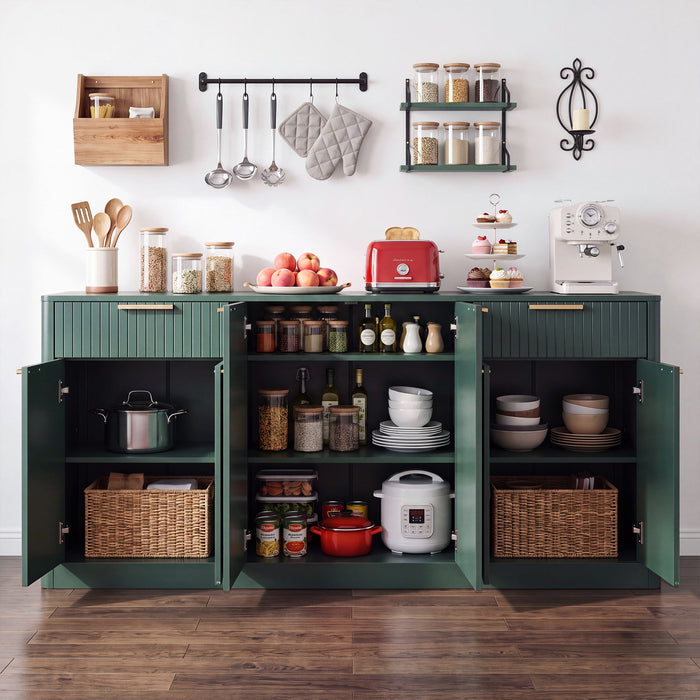 Large Fluted Buffet Sideboard, Wine Bar Storage Cabinet With 6 Doors & 2 Drawers Home Essentials