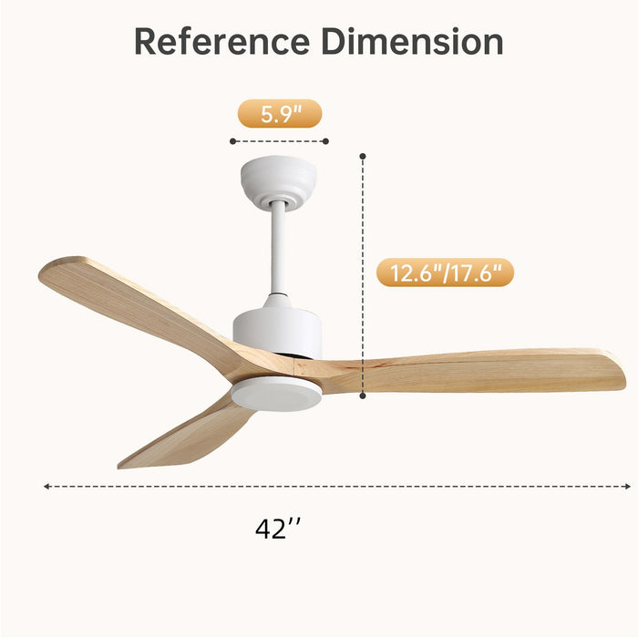 42" Ceiling Fan With No Light, Reversible DC Motor, 2 Downrods (12.5Cm / 25Cm) For Bedroom & Living Room - White Daily Nest