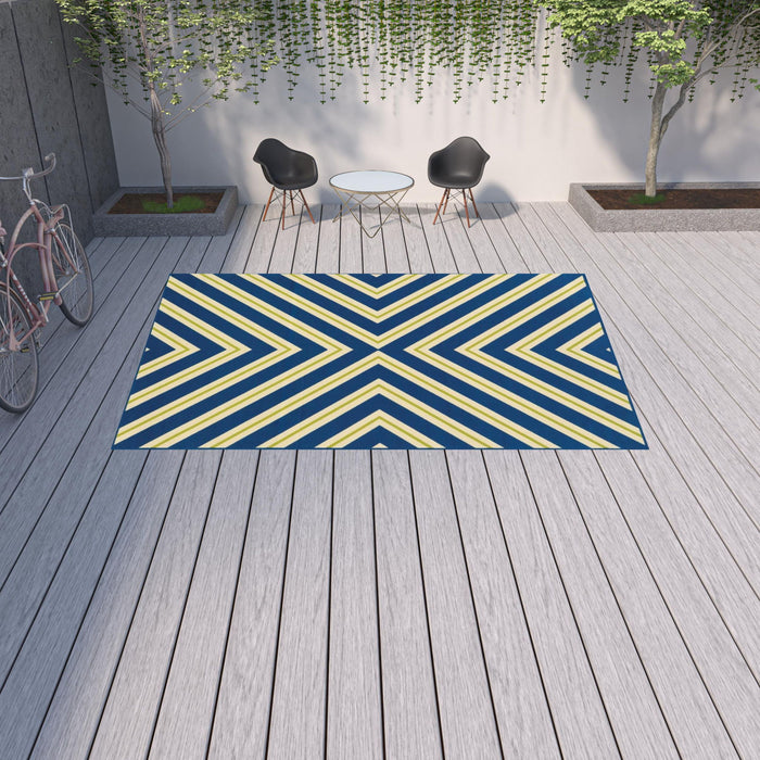 9' X 13' Geometric Stain Resistant Area Rug Outdoor / Indoor - Ivory / Blue