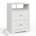 Nightstand With Diamond Carvings Handles, 2 Drawers & Charging Station Home Essentials