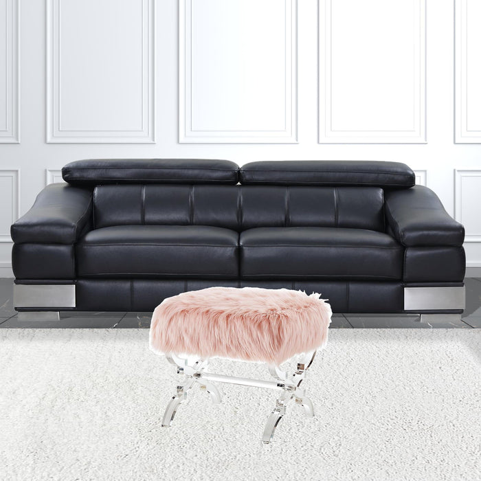 Faux Fur Ottoman - Rose / Clear