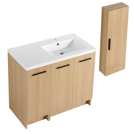 Freestanding Bathroom Vanity Set With Tall Linen Cabinet, 3 Door Storage Cabinet, Single Sink Home Essentials