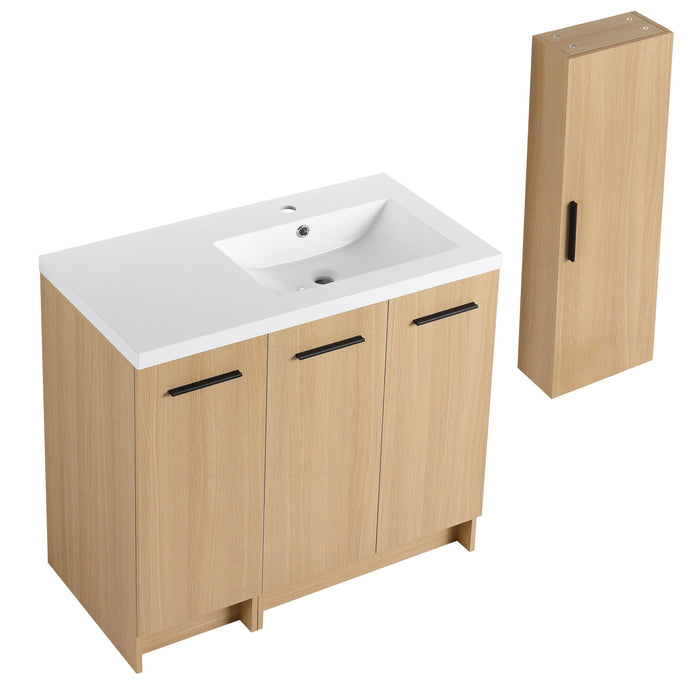 Freestanding Bathroom Vanity Set With Tall Linen Cabinet, 3 Door Storage Cabinet, Single Sink Home Essentials