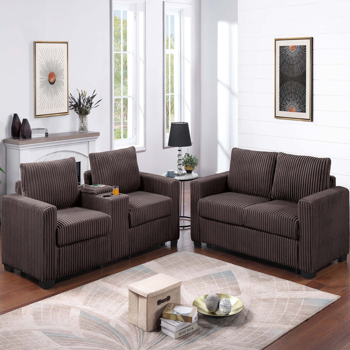 Modern Style 2 Piece Sofa Set With Cup Holders & Charging Port Home Essentials