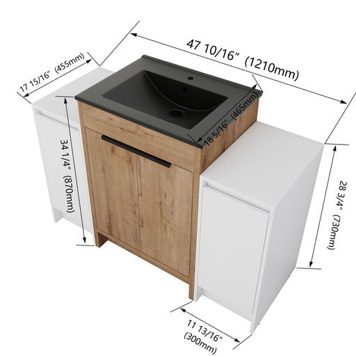 48" Freestanding Bathroom Vanity With Sink And 2 Storage Cabinets, Soft Closing Door - Glossy White / Imitative Oak Home Essentials