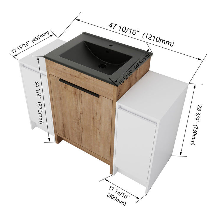 48" Freestanding Bathroom Vanity With Sink And 2 Storage Cabinets, Soft Closing Door - Glossy White / Imitative Oak Home Essentials