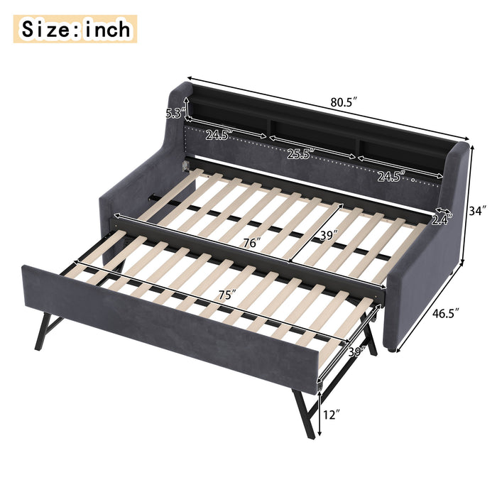 Twin Size Daybed With Trundle With LED Light ＆ Charging Station - Dark Gray Home Essentials