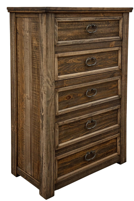 Solid Wood 5 Drawer Chest - Brown